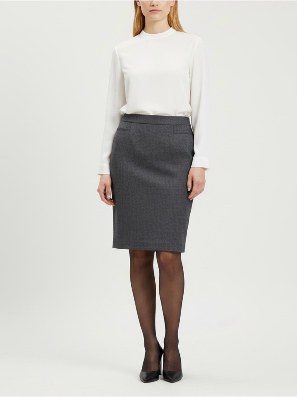Halogen Suit Skirt Women Size 12 Black Birdseye Career Pencil Skirt